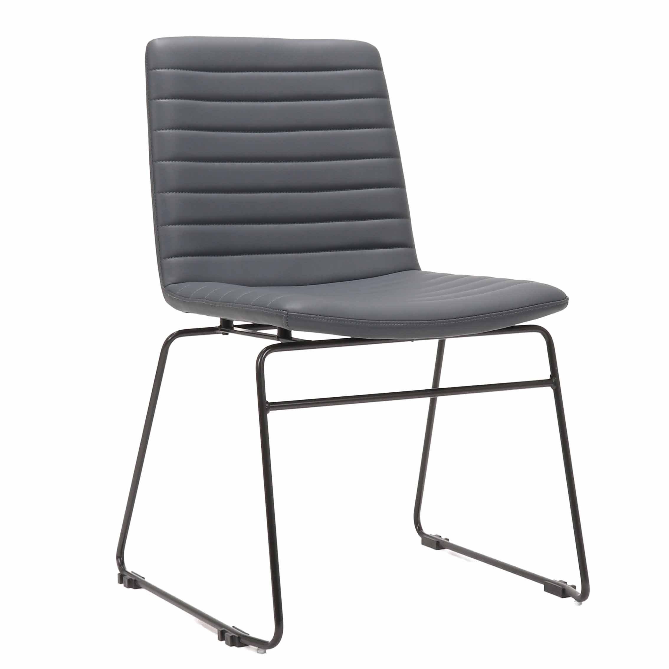 Pixel Sled Base Chair - Navy PU with Black Frame